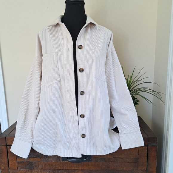 Matty M Corduroy Shirt Jacket Women's Small Cream Button Up Jacket NWT - Picture 10 of 16